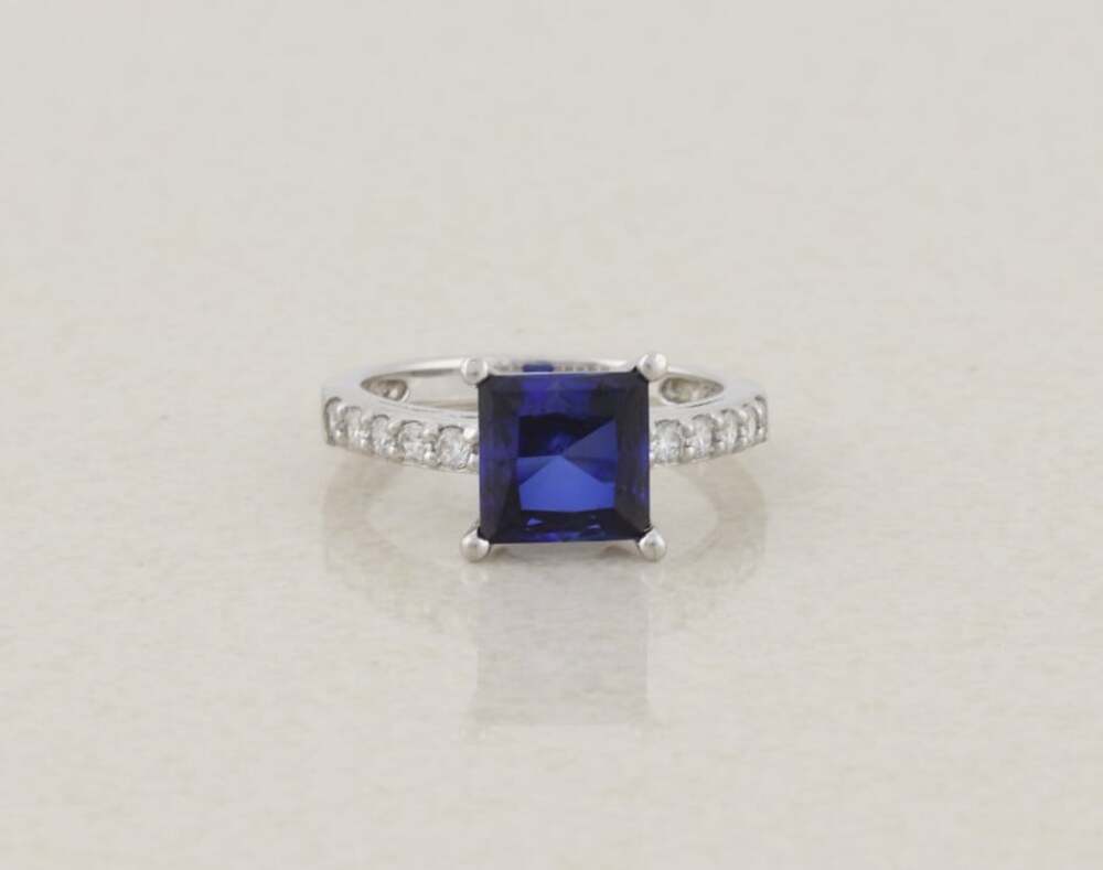 Sterling Silver Lab Created Blue Sapphire and Cubic Zirconia CZ Ring Size 7 1/4